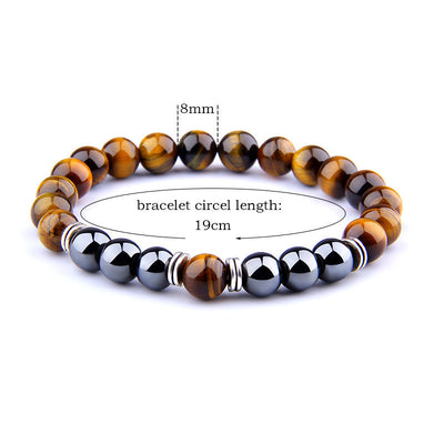 Explosion Style Yellow Tiger Eye Bracelet Fashion Simple Obsidian Alloy Separator Elastic Bracelet - UrbanZ By Nisha