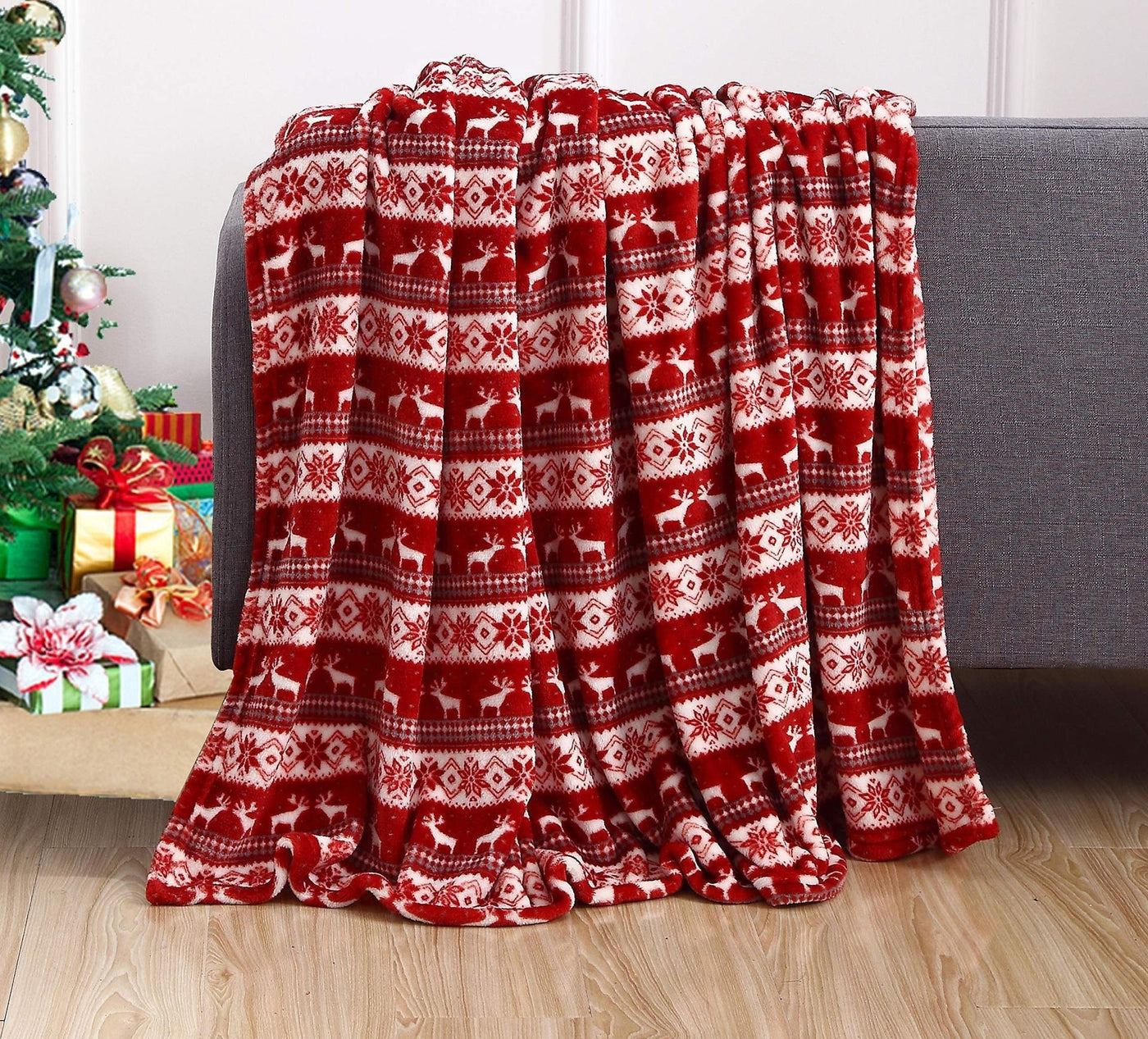 Christmas Elk Snowman Santa Claus Print Blanket