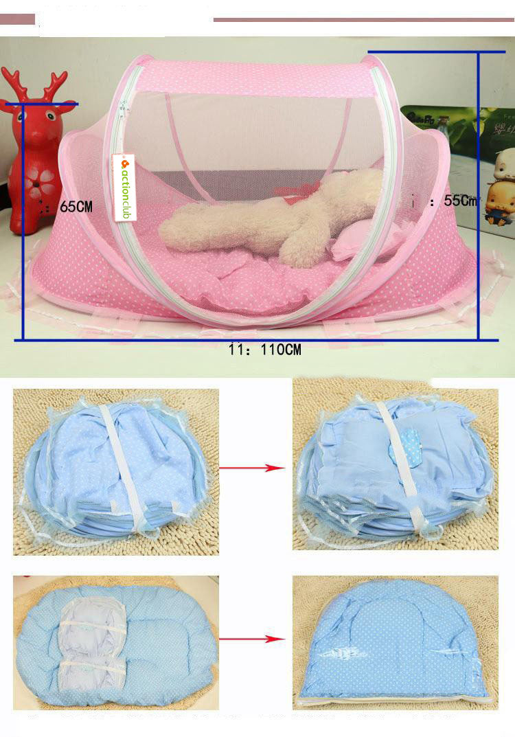 Adorable Foldable Baby Bed Net With Pillow Set