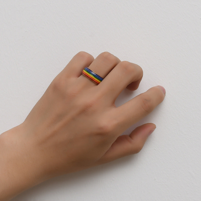 Same Sex Rainbow Ring 18K Gold Plated Cheerleader Ring - UrbanZ By Nisha