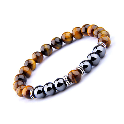 Explosion Style Yellow Tiger Eye Bracelet Fashion Simple Obsidian Alloy Separator Elastic Bracelet - UrbanZ By Nisha