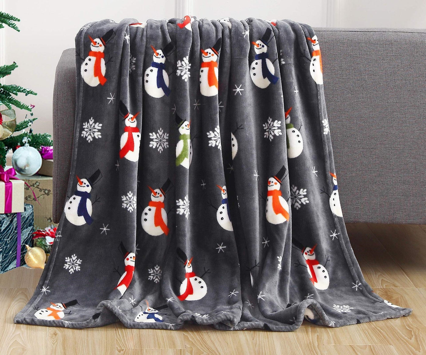 Christmas Elk Snowman Santa Claus Print Blanket