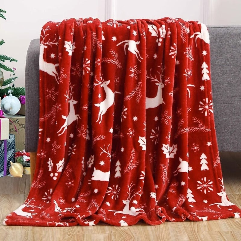 Christmas Elk Snowman Santa Claus Print Blanket