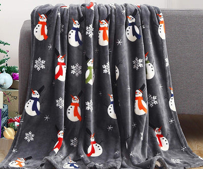 Christmas Elk Snowman Santa Claus Print Blanket