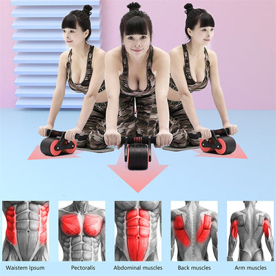 Double Wheel Abdominal Exerciser Women Men Automatic Rebound Ab Wheel Roller Waist Trainer Gym Sports Home Exercise Devices - UrbanZ By Nisha