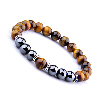 Explosion Style Yellow Tiger Eye Bracelet Fashion Simple Obsidian Alloy Separator Elastic Bracelet - UrbanZ By Nisha