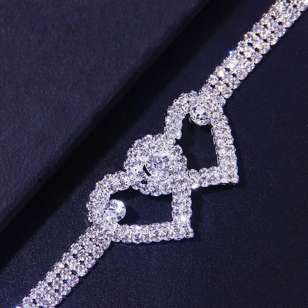 Double Heart Chain Bling Crystal Ankle Bracelet