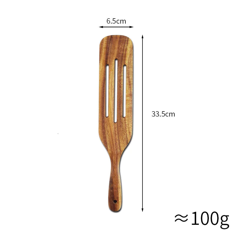 Teak Wood Long-Handled Cooking Spatula Set