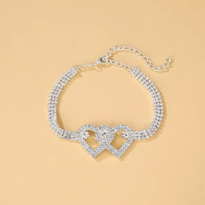 Double Heart Chain Bling Crystal Ankle Bracelet