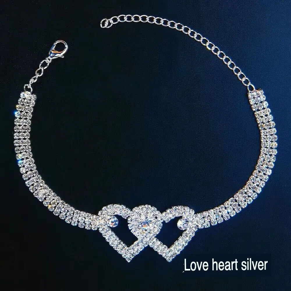 Double Heart Chain Bling Crystal Ankle Bracelet