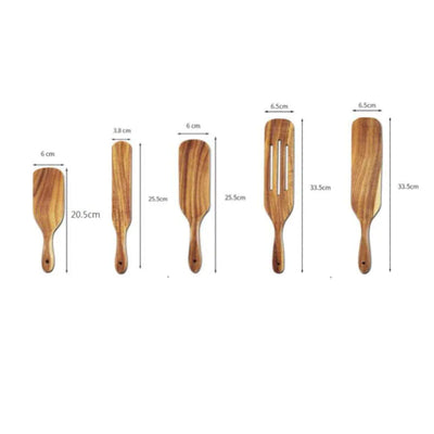 Teak Wood Long-Handled Cooking Spatula Set