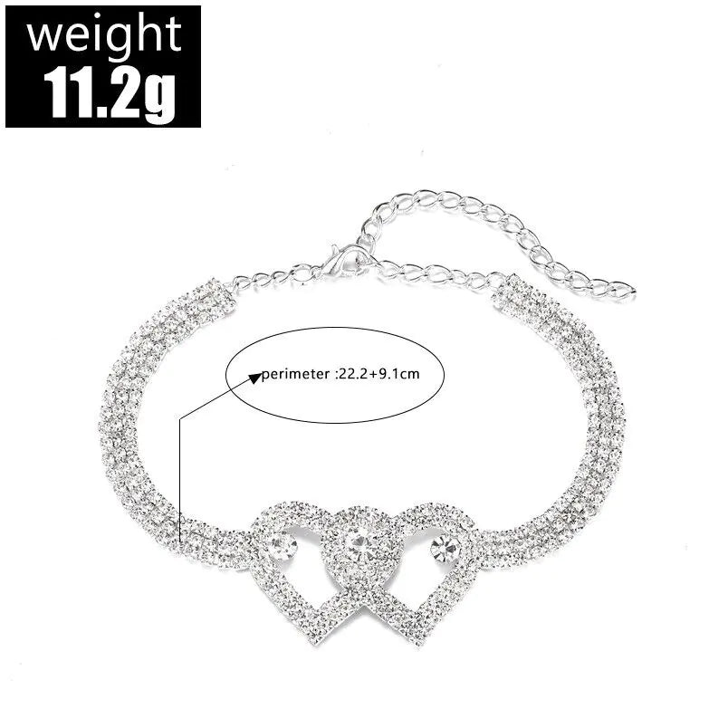 Double Heart Chain Bling Crystal Ankle Bracelet