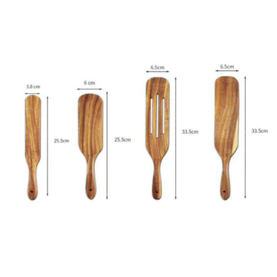 Teak Wood Long-Handled Cooking Spatula Set