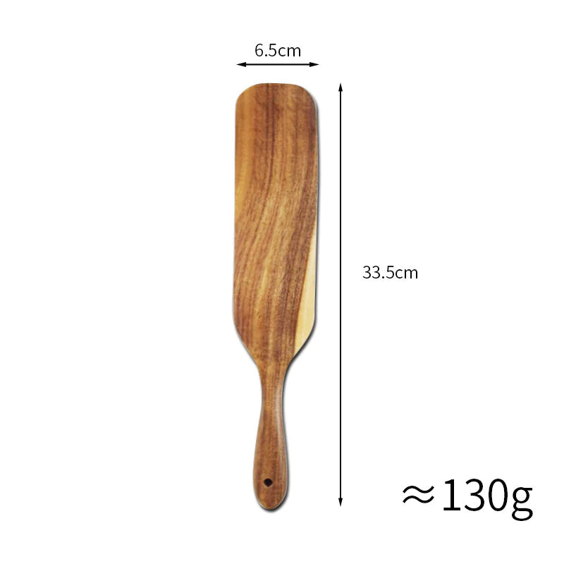 Teak Wood Long-Handled Cooking Spatula Set