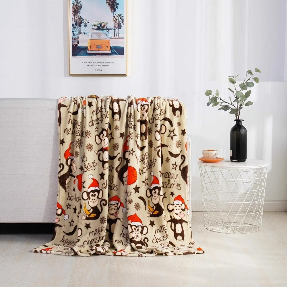 Christmas Elk Snowman Santa Claus Print Blanket