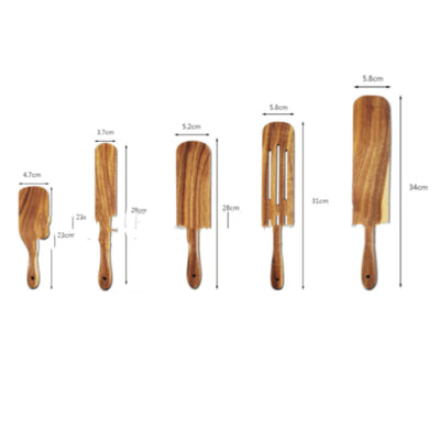 Teak Wood Long-Handled Cooking Spatula Set